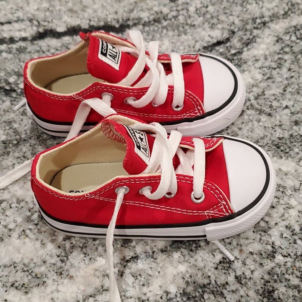 Red toddler Converse tennis shoes
